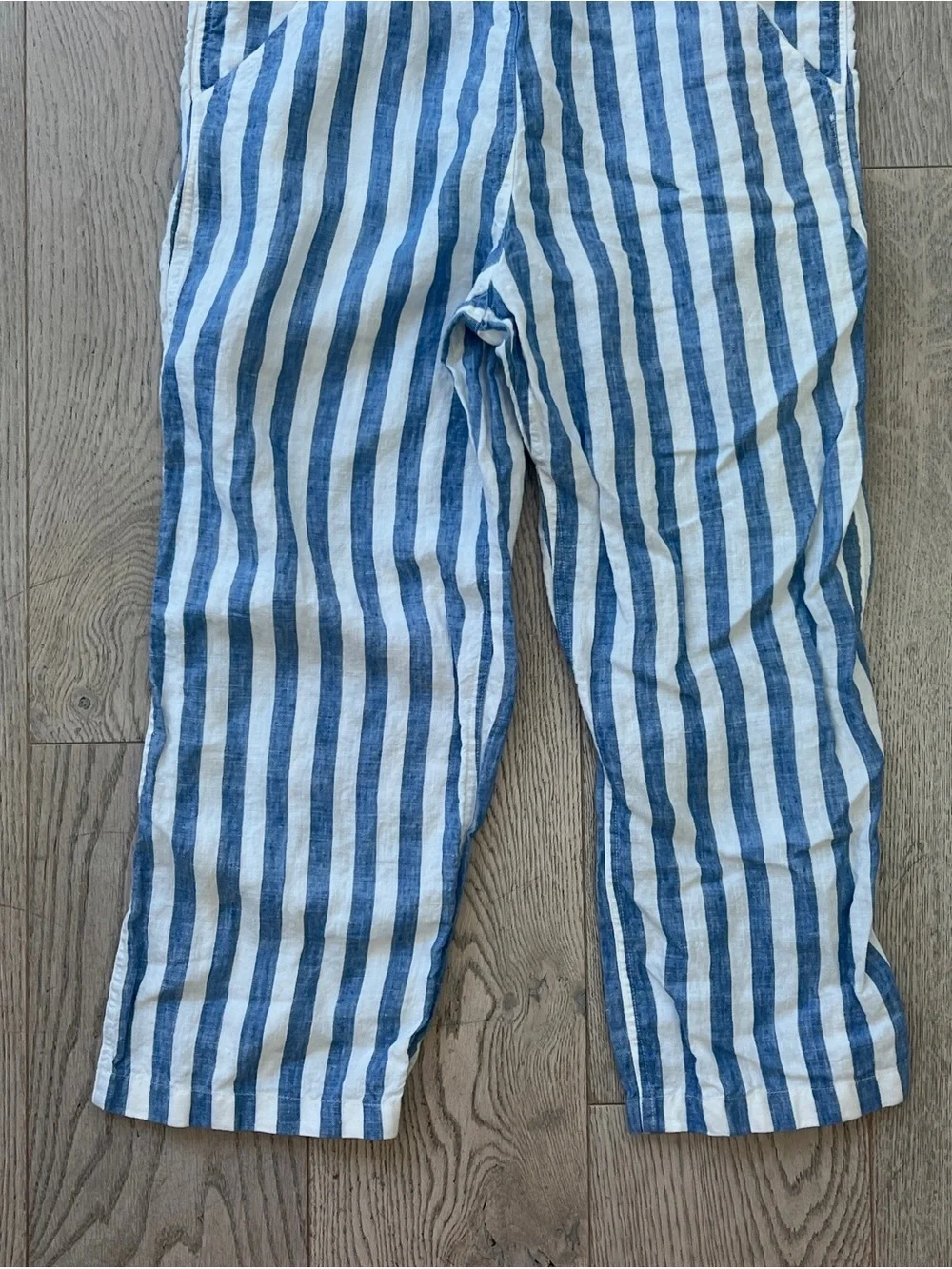Reformation Women’s Size 2 Linen Striped Blue & White Overalls NWOT